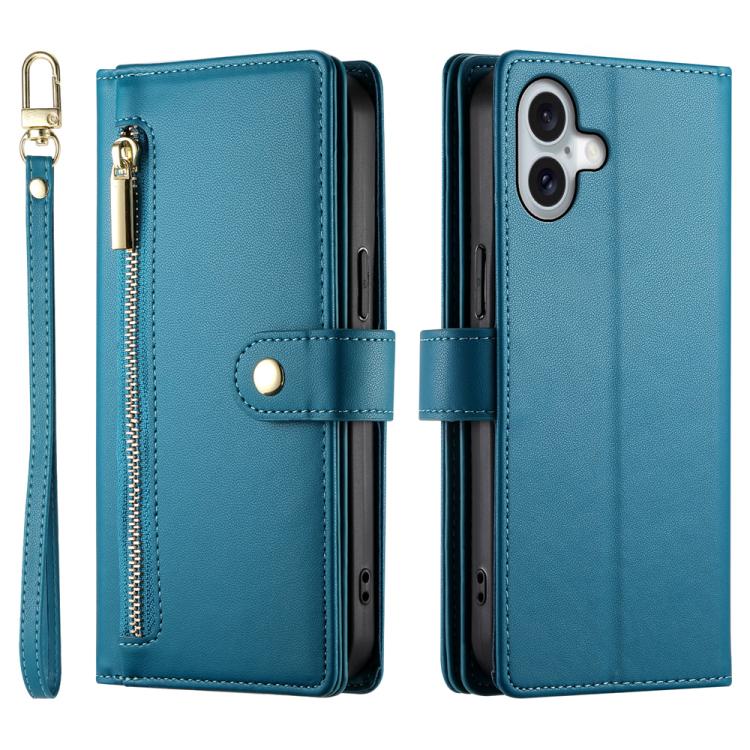 For iPhone 17 Nine Card-slot Zipper Wallet Bag Leather Phone Case