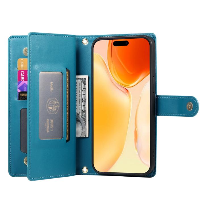For iPhone 17 Nine Card-slot Zipper Wallet Bag Leather Phone Case