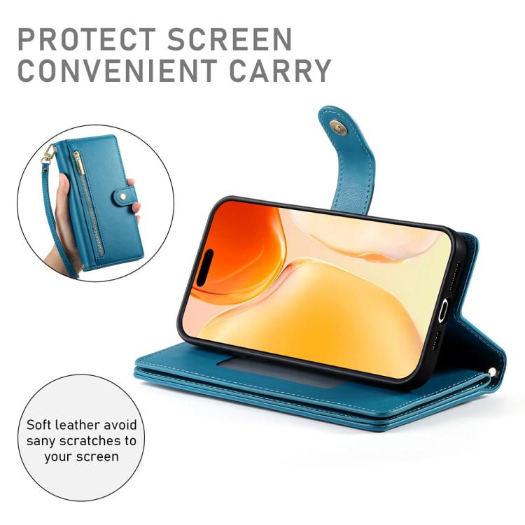 For iPhone 17 Nine Card-slot Zipper Wallet Bag Leather Phone Case