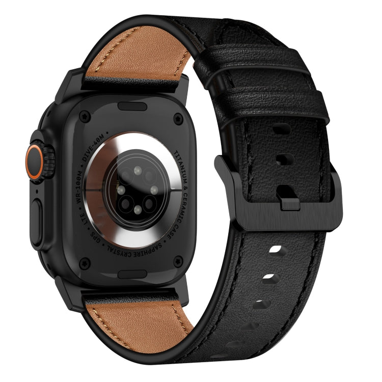 For Apple Watch SE 44mm Wilderness Top-grain Leather Watch Band