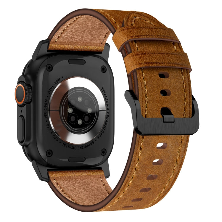For Apple Watch SE 44mm Wilderness Top-grain Leather Watch Band