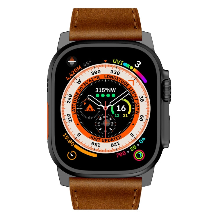 For Apple Watch SE 44mm Wilderness Top-grain Leather Watch Band