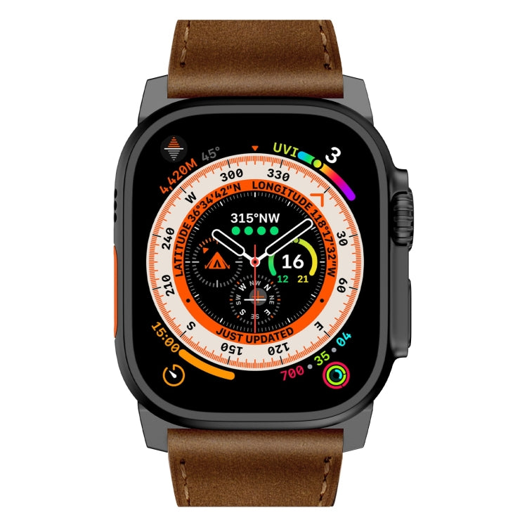 For Apple Watch SE 44mm Wilderness Top-grain Leather Watch Band