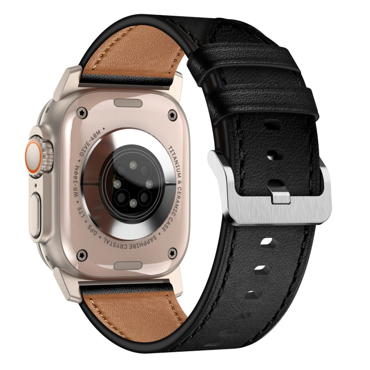 For Apple Watch SE 44mm Wilderness Top-grain Leather Watch Band