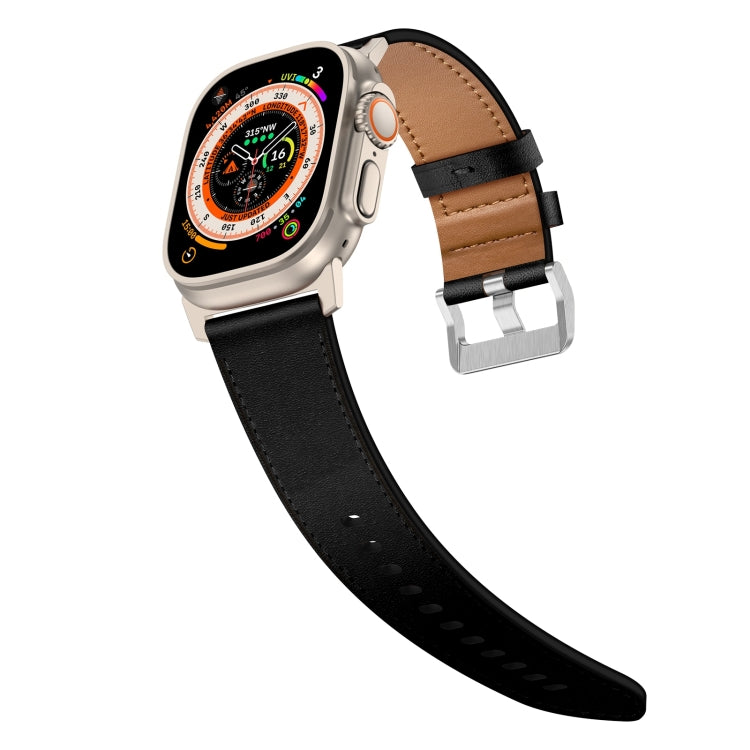 For Apple Watch SE 44mm Wilderness Top-grain Leather Watch Band