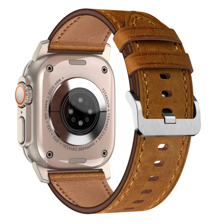 For Apple Watch SE 44mm Wilderness Top-grain Leather Watch Band