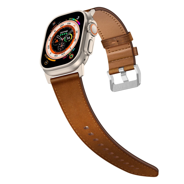 For Apple Watch SE 44mm Wilderness Top-grain Leather Watch Band