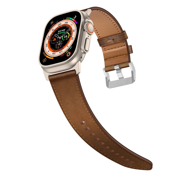 For Apple Watch SE 44mm Wilderness Top-grain Leather Watch Band