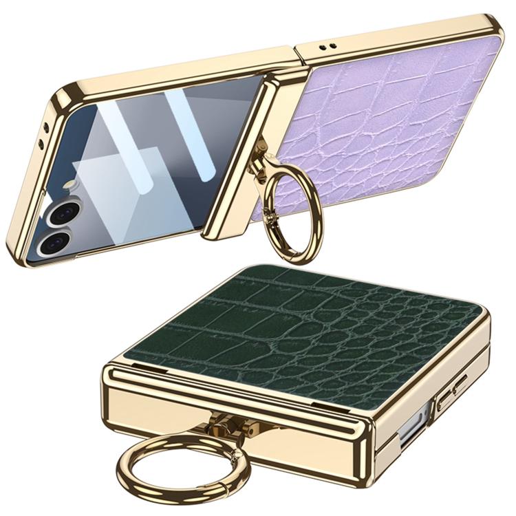 For Samsung Galaxy Z Flip7 5G GKK Integrated Electroplated Crocodile Texture Leather Phone Case with Ring
