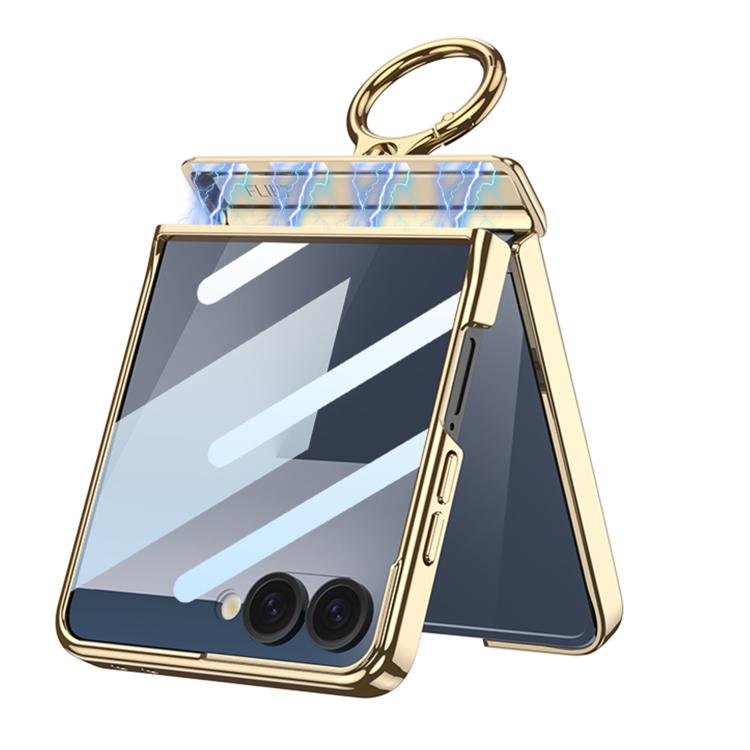 For Samsung Galaxy Z Flip7 5G GKK Integrated Electroplated Crocodile Texture Leather Phone Case with Ring