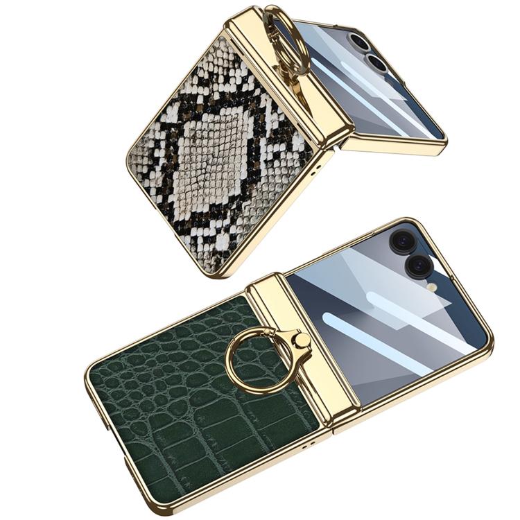 For Samsung Galaxy Z Flip7 5G GKK Integrated Electroplated Crocodile Texture Leather Phone Case with Ring