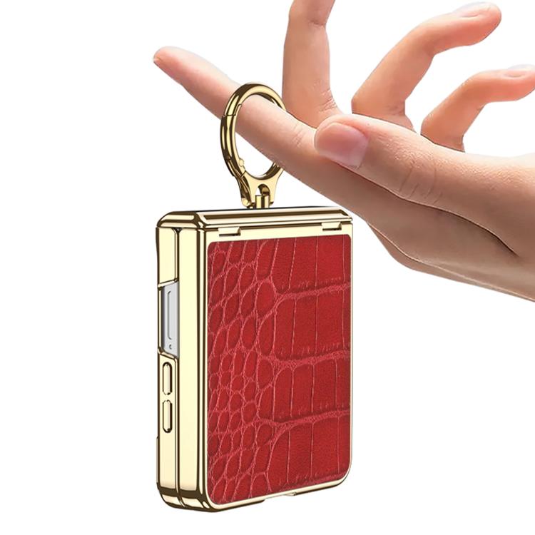 For Samsung Galaxy Z Flip7 5G GKK Integrated Electroplated Crocodile Texture Leather Phone Case with Ring
