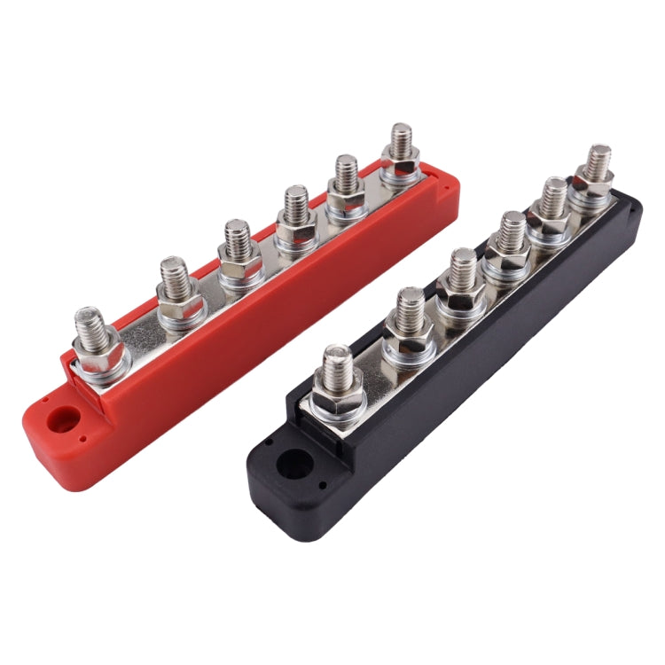 Pair 6 Way 48V 150A M6 Power Distribution Block Terminal Studs - Black + Red