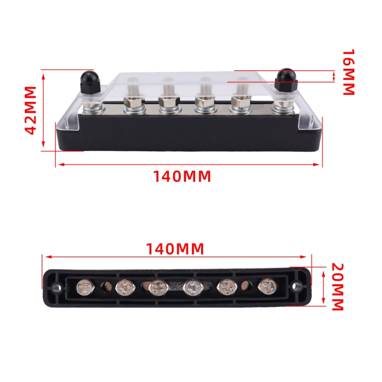 Pair 6 Way 48V 150A M6 Power Distribution Block Terminal Studs - Black + Red