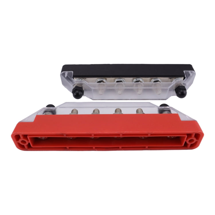 Pair 6 Way 48V 150A M6 Power Distribution Block Terminal Studs with 12pcs Terminals - Black + Red