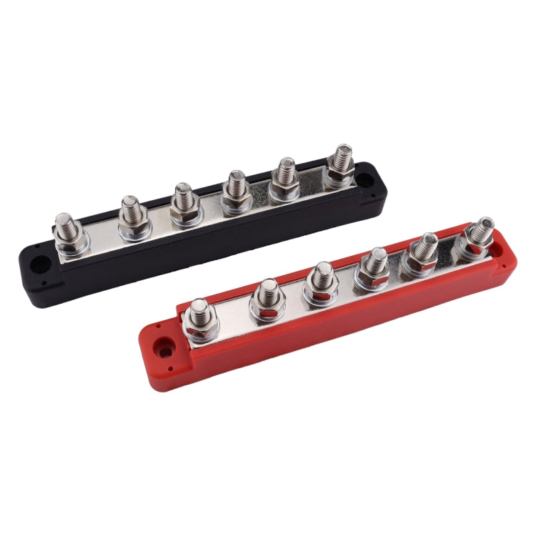 Pair 6 Way 48V 150A M6 Power Distribution Block Terminal Studs with 12pcs Terminals - Black + Red