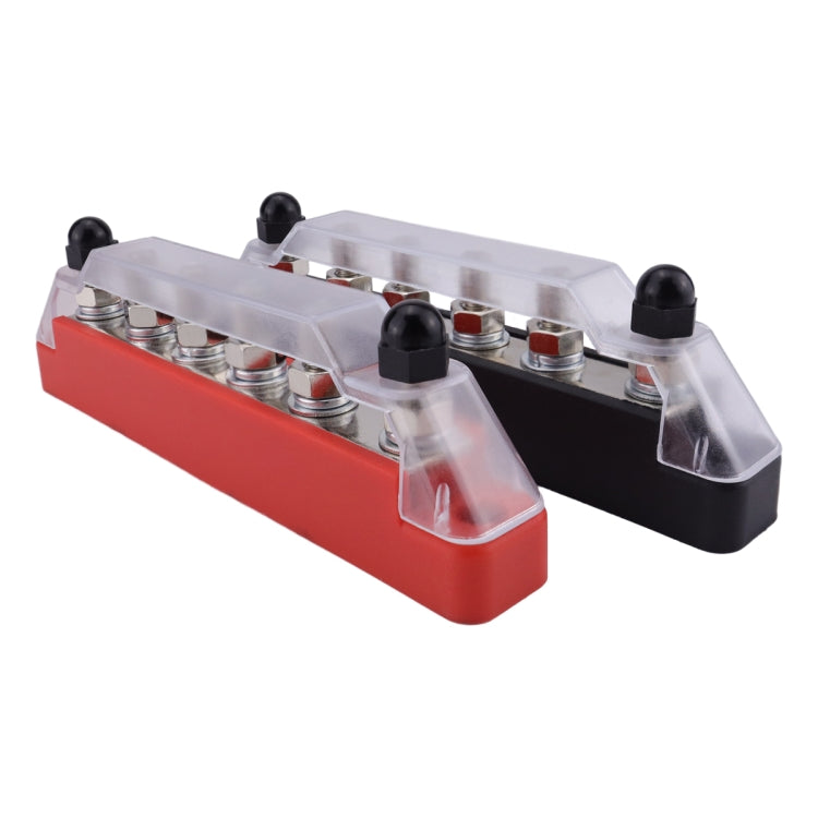 Pair 6 Way 48V 150A M6 Power Distribution Block Terminal Studs with 12pcs Terminals - Black + Red