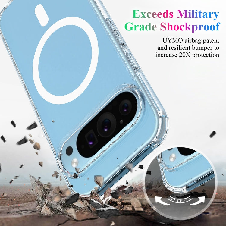 For Google Pixel 9 Pro Big Pore Acrylic PC Hybrid TPU MagSafe Phone Case - Transparent