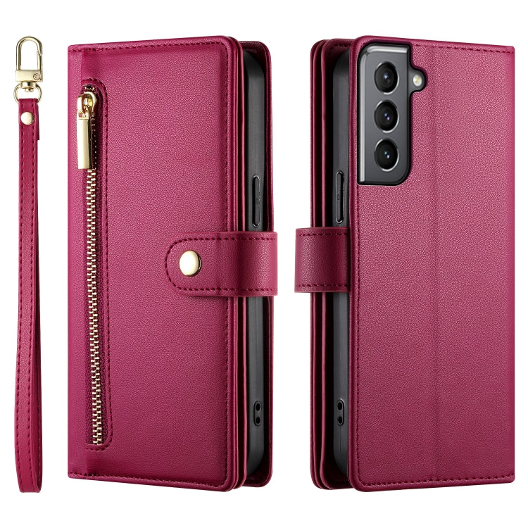 For Samsung Galaxy S21 5G Nine Card-slot Zipper Wallet Bag Leather Phone Case