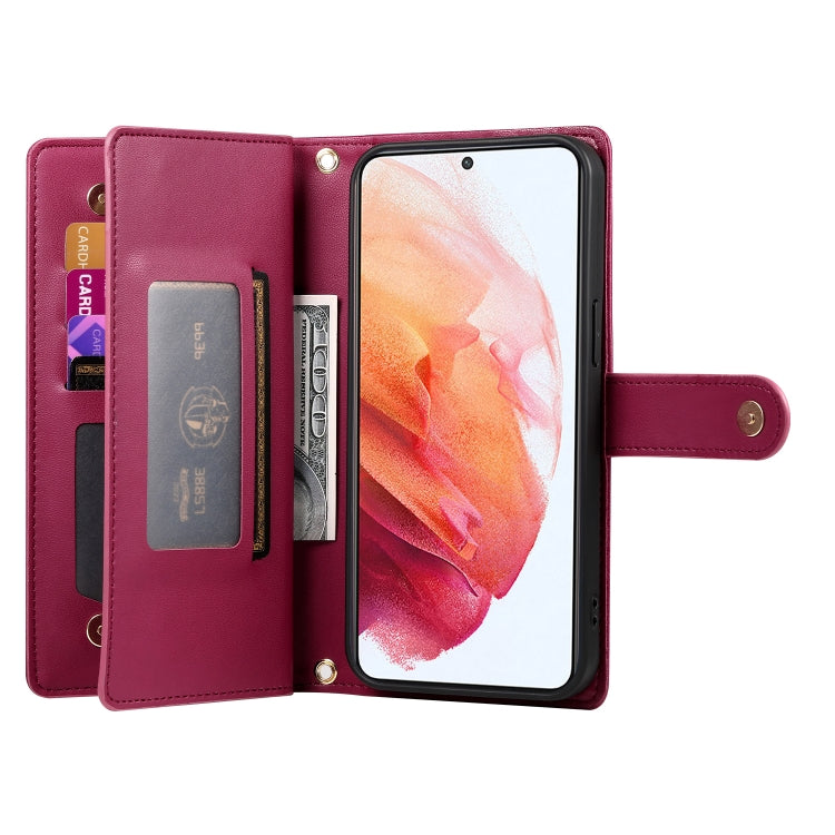 For Samsung Galaxy S21 5G Nine Card-slot Zipper Wallet Bag Leather Phone Case