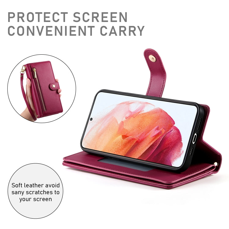 For Samsung Galaxy S21 5G Nine Card-slot Zipper Wallet Bag Leather Phone Case
