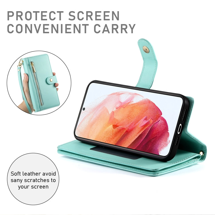 For Samsung Galaxy S21 5G Nine Card-slot Zipper Wallet Bag Leather Phone Case