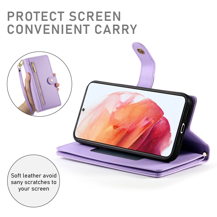For Samsung Galaxy S21 5G Nine Card-slot Zipper Wallet Bag Leather Phone Case