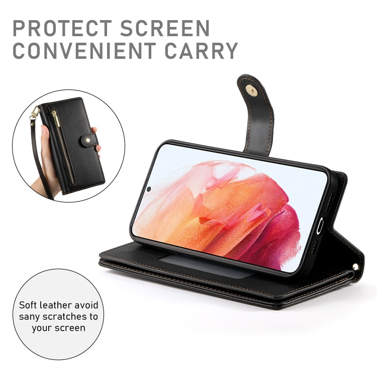 For Samsung Galaxy S21 5G Nine Card-slot Zipper Wallet Bag Leather Phone Case