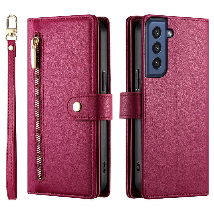 For Samsung Galaxy S21 FE 5G Nine Card-slot Zipper Wallet Bag Leather Phone Case