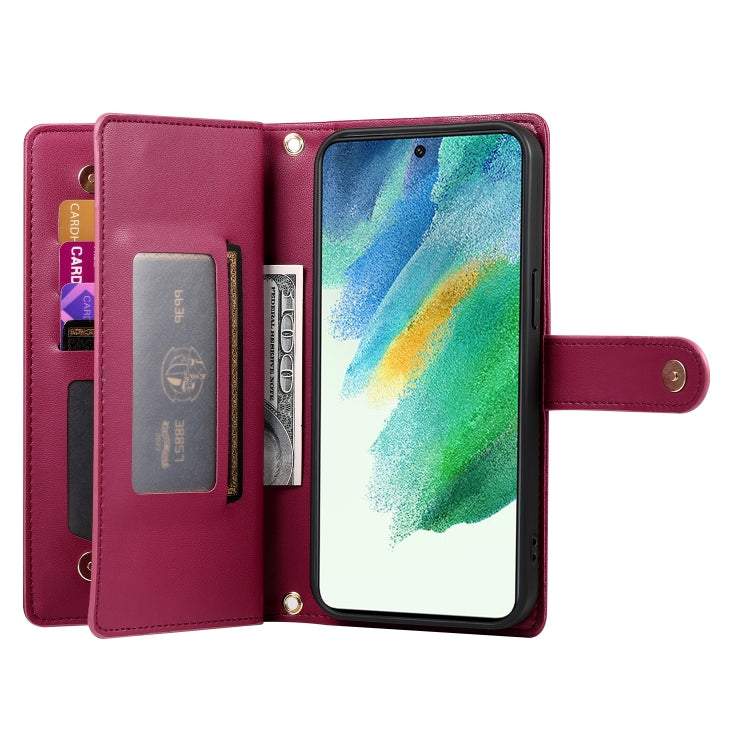 For Samsung Galaxy S21 FE 5G Nine Card-slot Zipper Wallet Bag Leather Phone Case