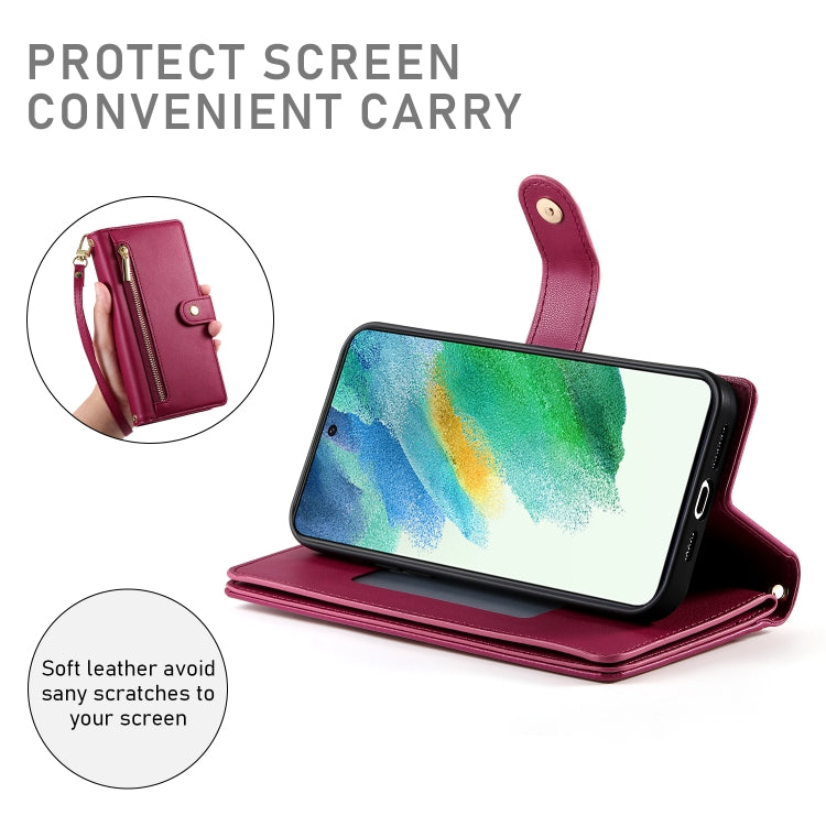 For Samsung Galaxy S21 FE 5G Nine Card-slot Zipper Wallet Bag Leather Phone Case