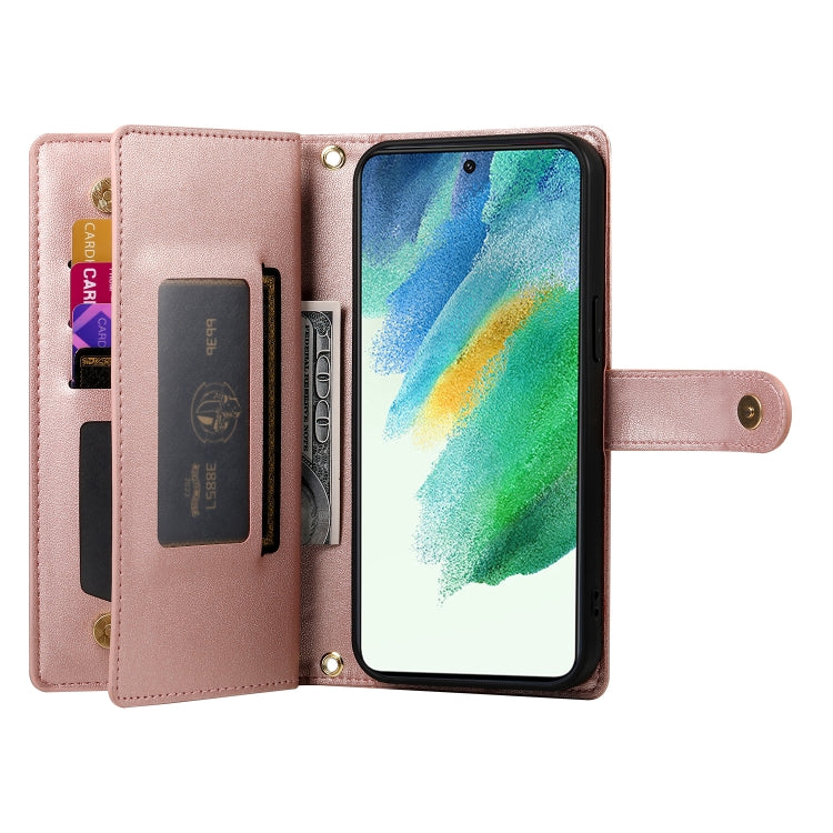 For Samsung Galaxy S21 FE 5G Nine Card-slot Zipper Wallet Bag Leather Phone Case