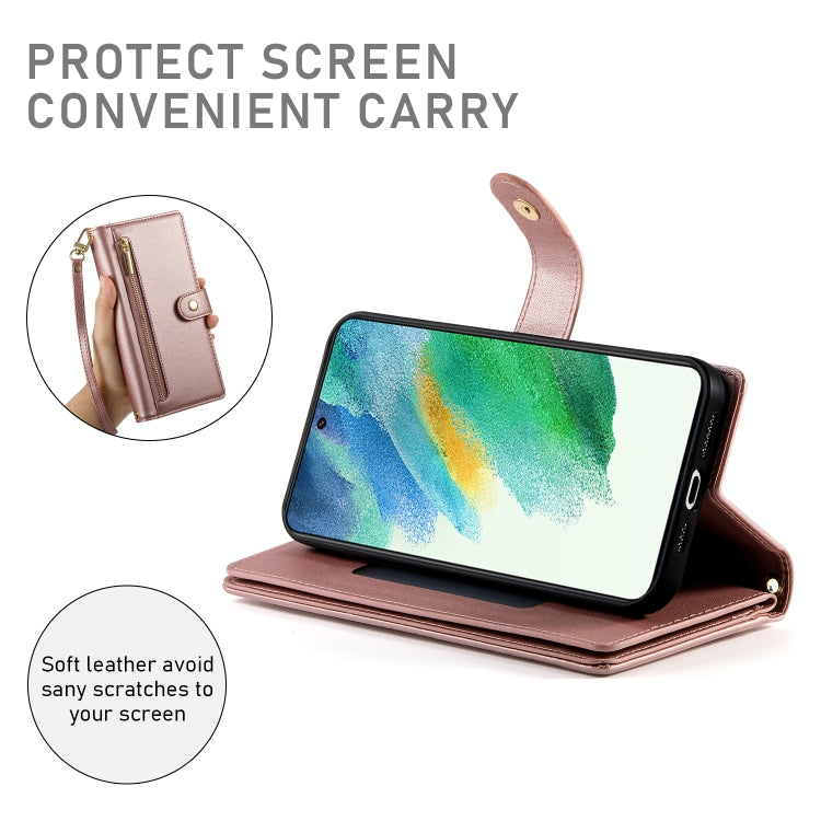 For Samsung Galaxy S21 FE 5G Nine Card-slot Zipper Wallet Bag Leather Phone Case