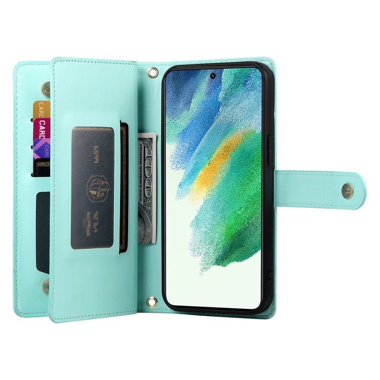 For Samsung Galaxy S21 FE 5G Nine Card-slot Zipper Wallet Bag Leather Phone Case