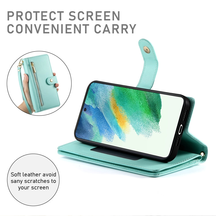 For Samsung Galaxy S21 FE 5G Nine Card-slot Zipper Wallet Bag Leather Phone Case