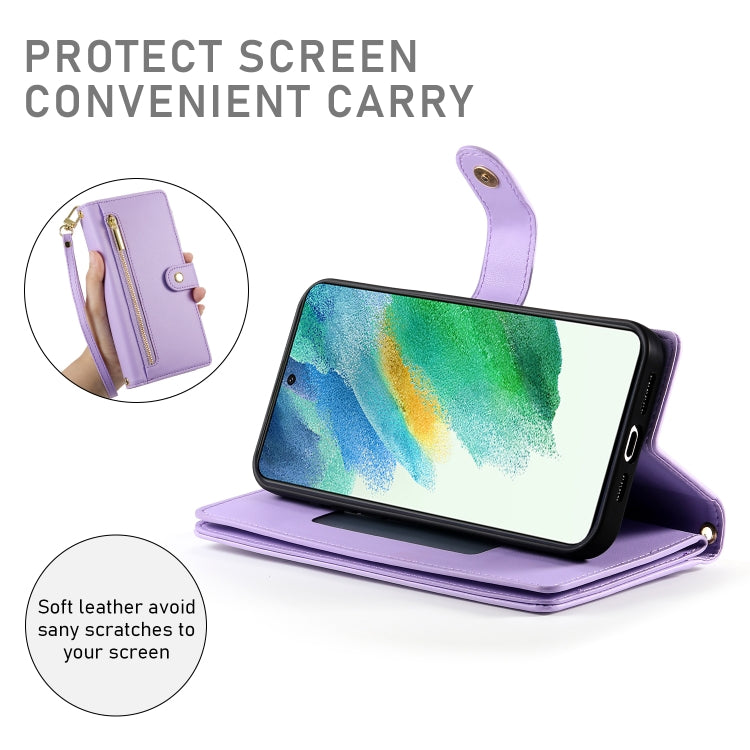 For Samsung Galaxy S21 FE 5G Nine Card-slot Zipper Wallet Bag Leather Phone Case