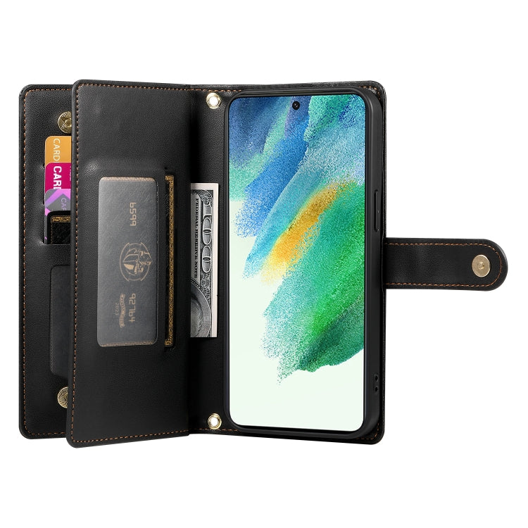 For Samsung Galaxy S21 FE 5G Nine Card-slot Zipper Wallet Bag Leather Phone Case