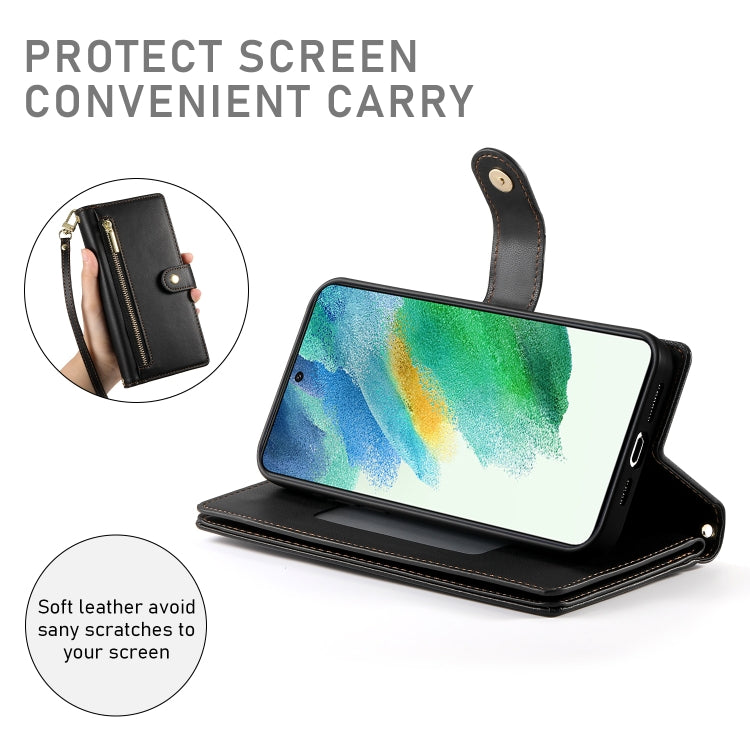 For Samsung Galaxy S21 FE 5G Nine Card-slot Zipper Wallet Bag Leather Phone Case