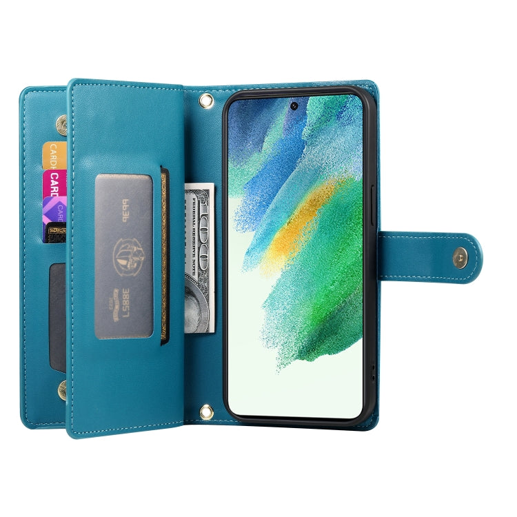For Samsung Galaxy S21 FE 5G Nine Card-slot Zipper Wallet Bag Leather Phone Case