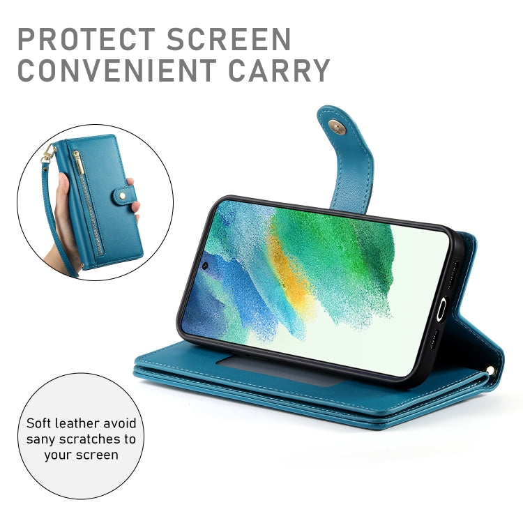 For Samsung Galaxy S21 FE 5G Nine Card-slot Zipper Wallet Bag Leather Phone Case
