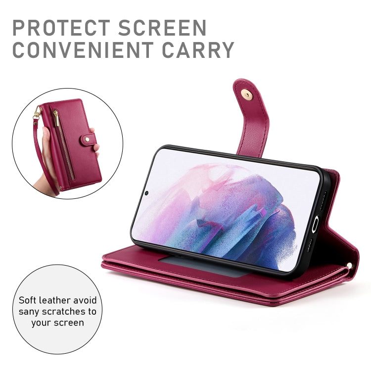 For Samsung Galaxy S21+ 5G Nine Card-slot Zipper Wallet Bag Leather Phone Case