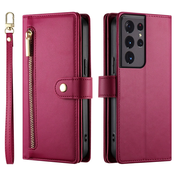 For Samsung Galaxy S21 Ultra 5G Nine Card-slot Zipper Wallet Bag Leather Phone Case