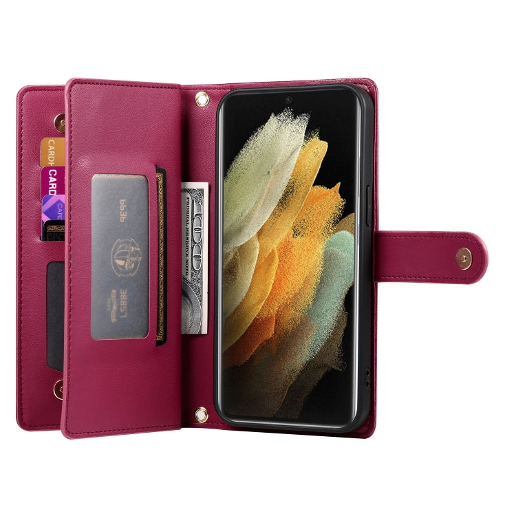 For Samsung Galaxy S21 Ultra 5G Nine Card-slot Zipper Wallet Bag Leather Phone Case