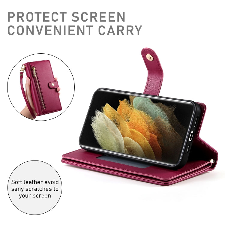 For Samsung Galaxy S21 Ultra 5G Nine Card-slot Zipper Wallet Bag Leather Phone Case