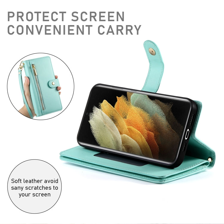 For Samsung Galaxy S21 Ultra 5G Nine Card-slot Zipper Wallet Bag Leather Phone Case