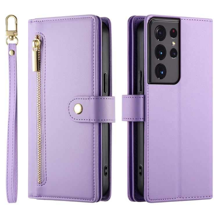 For Samsung Galaxy S21 Ultra 5G Nine Card-slot Zipper Wallet Bag Leather Phone Case
