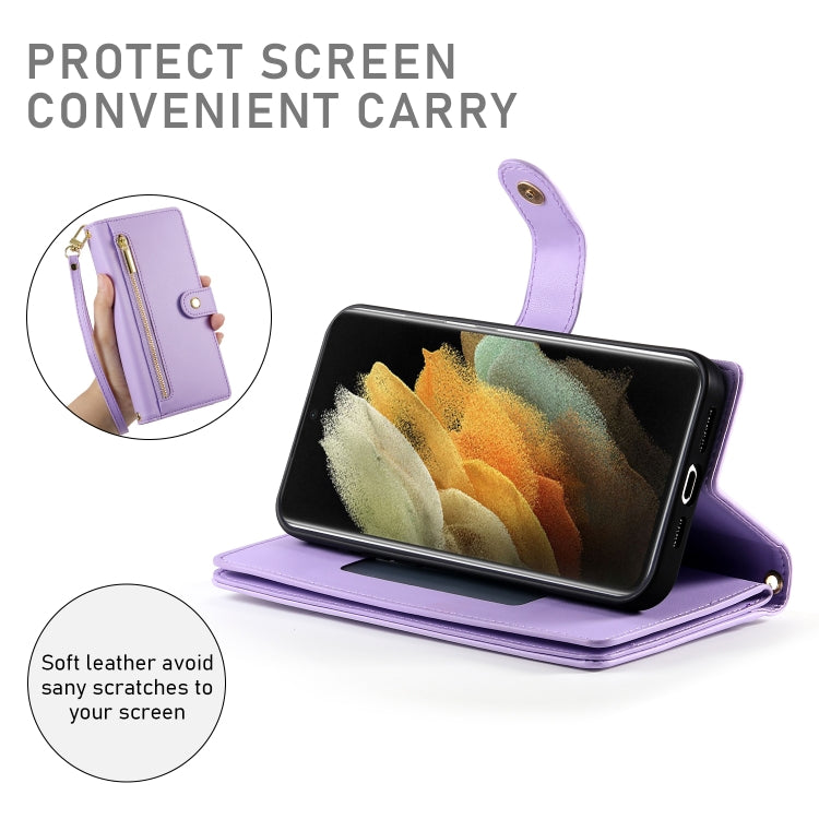For Samsung Galaxy S21 Ultra 5G Nine Card-slot Zipper Wallet Bag Leather Phone Case