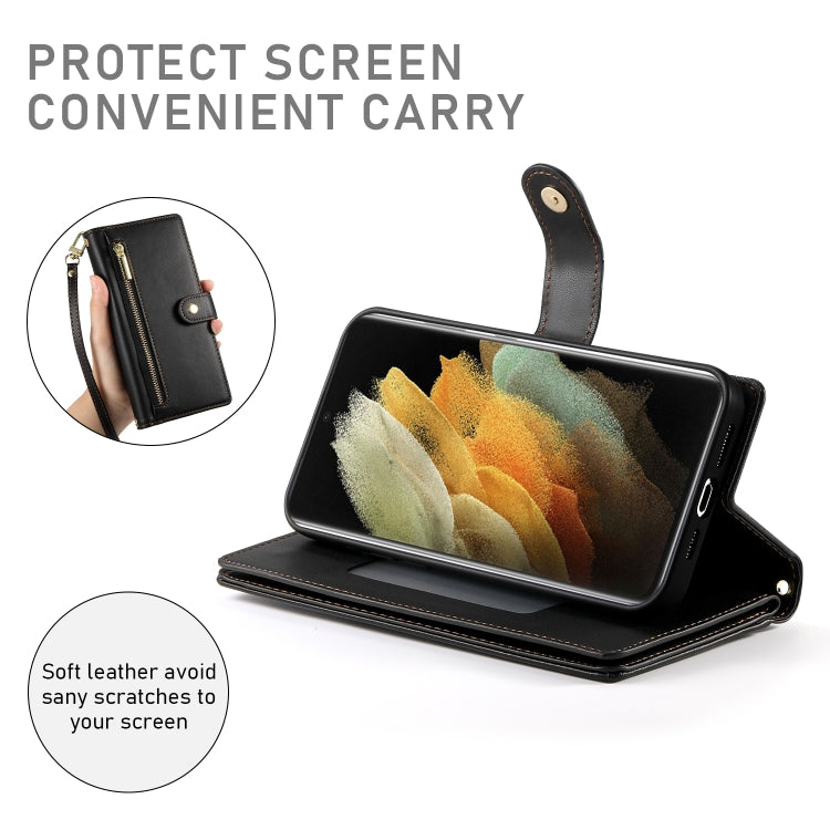 For Samsung Galaxy S21 Ultra 5G Nine Card-slot Zipper Wallet Bag Leather Phone Case