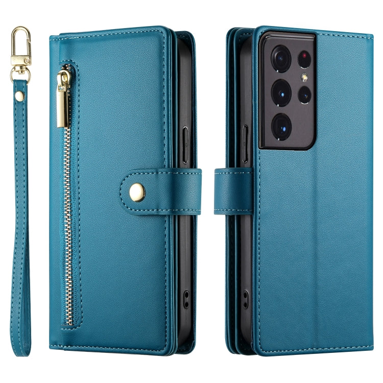For Samsung Galaxy S21 Ultra 5G Nine Card-slot Zipper Wallet Bag Leather Phone Case