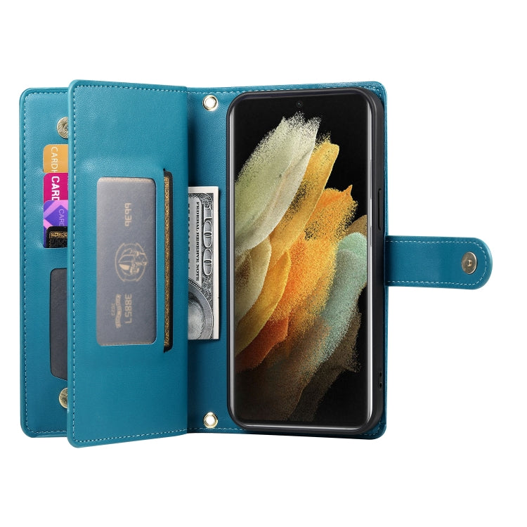 For Samsung Galaxy S21 Ultra 5G Nine Card-slot Zipper Wallet Bag Leather Phone Case